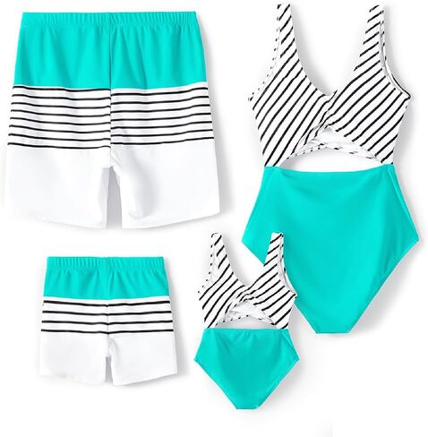 PATPAT Family Matching Swimsuits Swimwear Set for Couples Newest Mommy and Me Striped Spliced Bathing One-Piece Swimsuits in Kuwait