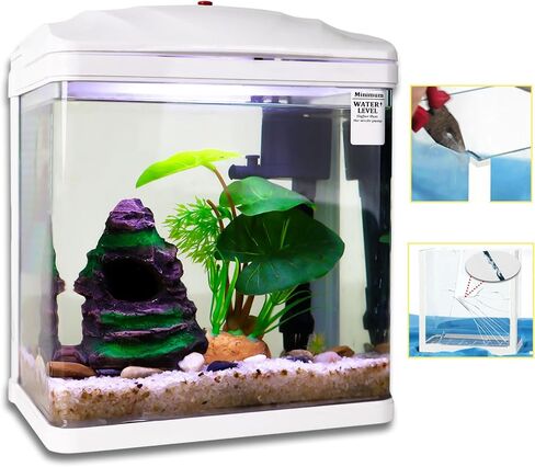 Small Fish Tank 2 Gallon Glass Aquarium Starter Kits,Betta Fish Tank with Filter and Plant Light for Betta Shrimp Guppy Jellyfish Goldfish Beta, Room Desktop Decor, Gifts in Saudi Arabia