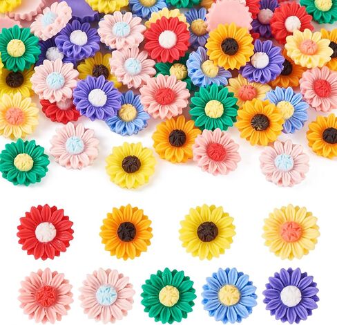 Flatback Resin Sunflower Cabochons Colorful Undrilled Daisy Flower Cameo Charms Floral Embellishments for DIY Jewelry Crafts Scrapbooks Hair Clip Phone Case Decor in Saudi Arabia