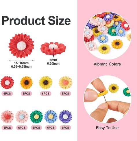 Flatback Resin Sunflower Cabochons Colorful Undrilled Daisy Flower Cameo Charms Floral Embellishments for DIY Jewelry Crafts Scrapbooks Hair Clip Phone Case Decor in Saudi Arabia