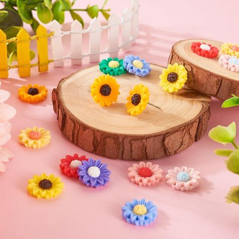 Flatback Resin Sunflower Cabochons Colorful Undrilled Daisy Flower Cameo Charms Floral Embellishments for DIY Jewelry Crafts Scrapbooks Hair Clip Phone Case Decor in Saudi Arabia