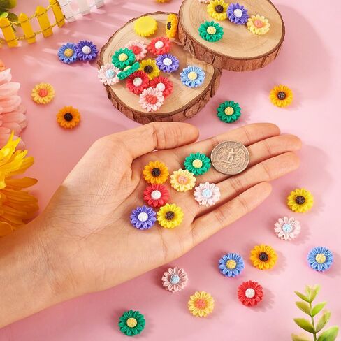 Flatback Resin Sunflower Cabochons Colorful Undrilled Daisy Flower Cameo Charms Floral Embellishments for DIY Jewelry Crafts Scrapbooks Hair Clip Phone Case Decor in Saudi Arabia