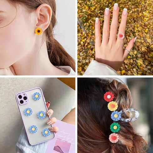 Flatback Resin Sunflower Cabochons Colorful Undrilled Daisy Flower Cameo Charms Floral Embellishments for DIY Jewelry Crafts Scrapbooks Hair Clip Phone Case Decor in Saudi Arabia