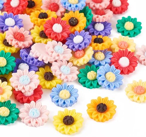 Flatback Resin Sunflower Cabochons Colorful Undrilled Daisy Flower Cameo Charms Floral Embellishments for DIY Jewelry Crafts Scrapbooks Hair Clip Phone Case Decor in Saudi Arabia