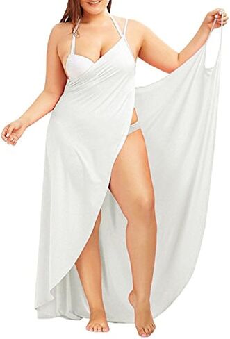 Fadalo Plus Size Spaghetti Strap Cover Up Beach Backless Wrap Long Dress in Kuwait