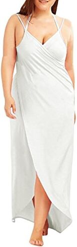 Fadalo Plus Size Spaghetti Strap Cover Up Beach Backless Wrap Long Dress in Kuwait