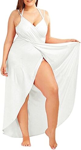 Fadalo Plus Size Spaghetti Strap Cover Up Beach Backless Wrap Long Dress in Kuwait