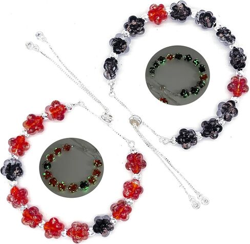 ARTSY Crafts 2pcs Glow in the Dark Firefly Bead Bracelets, Handmade in USA Flower Shaped Firefly Glass Jewelry, Friendship Bracelets Murano Glass Mermaid Bracelet Bangle in Kuwait