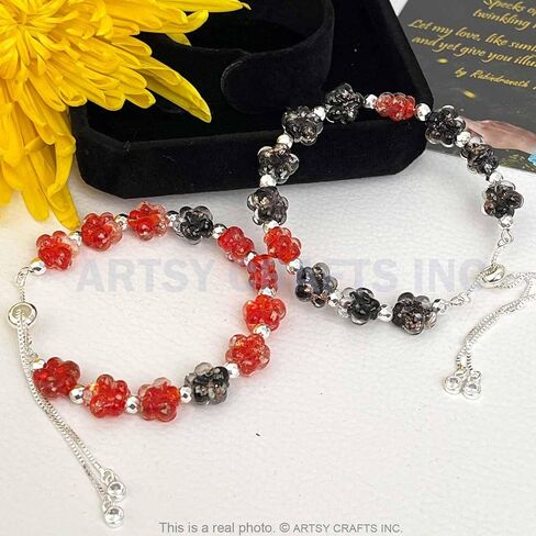 ARTSY Crafts 2pcs Glow in the Dark Firefly Bead Bracelets, Handmade in USA Flower Shaped Firefly Glass Jewelry, Friendship Bracelets Murano Glass Mermaid Bracelet Bangle in Kuwait