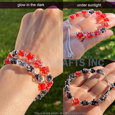 ARTSY Crafts 2pcs Glow in the Dark Firefly Bead Bracelets, Handmade in USA Flower Shaped Firefly Glass Jewelry, Friendship Bracelets Murano Glass Mermaid Bracelet Bangle in Kuwait