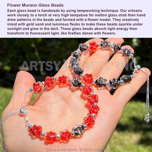 ARTSY Crafts 2pcs Glow in the Dark Firefly Bead Bracelets, Handmade in USA Flower Shaped Firefly Glass Jewelry, Friendship Bracelets Murano Glass Mermaid Bracelet Bangle in Kuwait