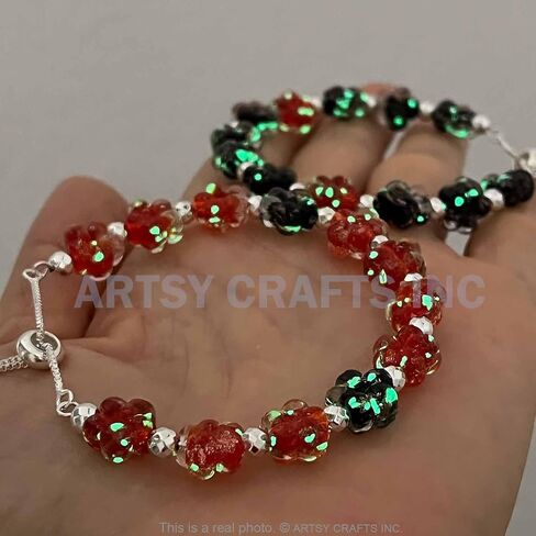 ARTSY Crafts 2pcs Glow in the Dark Firefly Bead Bracelets, Handmade in USA Flower Shaped Firefly Glass Jewelry, Friendship Bracelets Murano Glass Mermaid Bracelet Bangle in Kuwait