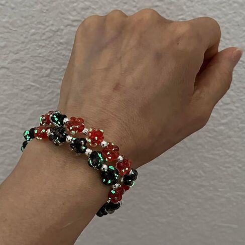 ARTSY Crafts 2pcs Glow in the Dark Firefly Bead Bracelets, Handmade in USA Flower Shaped Firefly Glass Jewelry, Friendship Bracelets Murano Glass Mermaid Bracelet Bangle in Kuwait