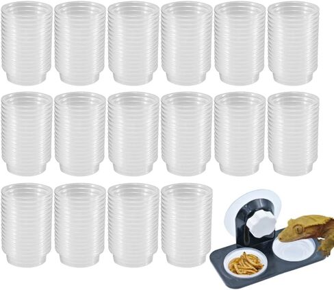 Crested Gecko Feeding Ledge [Non-Suction Cup], with 30 pcs 0.5oz Food Cups, Reptile Food Bowls and Water Dish for Lizard Or Other Small Pet Amphibian Feeder Ledge Accessories Supplies in Kuwait