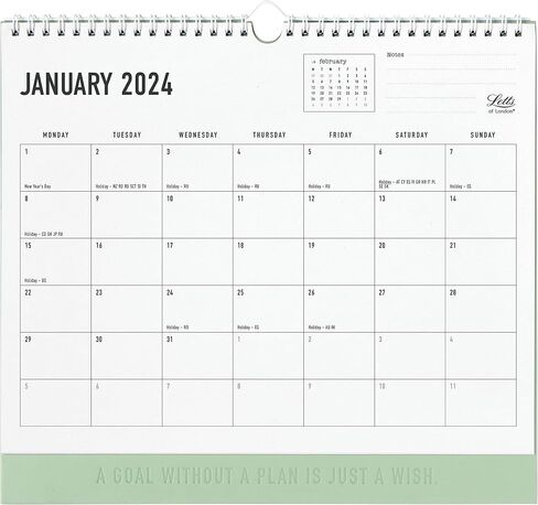 Letts Conscious Monthly Wall Calendar, 12 Months, January to December, 2024, Eco-Conscious, 100% Recycled, 11.8" x 10.625", Sage (C082347-24) in Kuwait