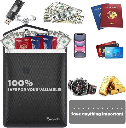 Black Fireproof Document Bag (2200℉),15"x 11"Waterproof and Fireproof Money Bag with Zipper,Ruicnte Upgraded Two Pockets Fire Resistant Safe Bags for Valuables,Money,Jewelry,Legal Documents,File in Saudi Arabia