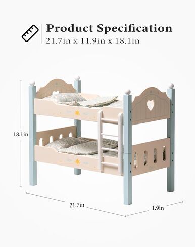 ROBUD Baby Doll Crib, Wooden Baby Doll Beds for 20 Inch Dolls, Baby Doll Bunk Beds with Tulle, American Girl Doll Bed for Gifts, Pink in Kuwait