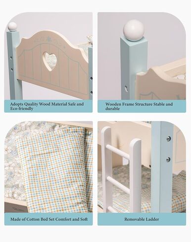 ROBUD Baby Doll Crib, Wooden Baby Doll Beds for 20 Inch Dolls, Baby Doll Bunk Beds with Tulle, American Girl Doll Bed for Gifts, Pink in Kuwait