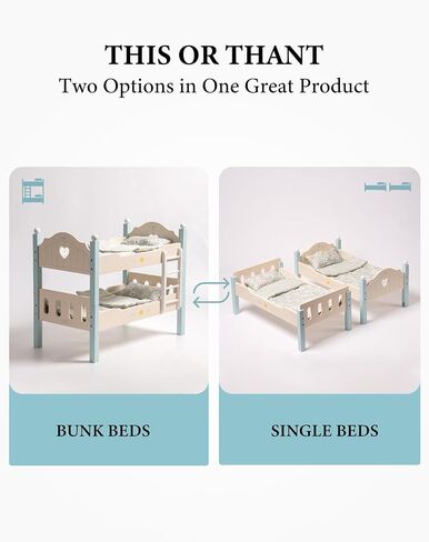 ROBUD Baby Doll Crib, Wooden Baby Doll Beds for 20 Inch Dolls, Baby Doll Bunk Beds with Tulle, American Girl Doll Bed for Gifts, Pink in Kuwait