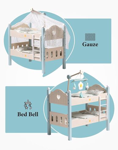 ROBUD Baby Doll Crib, Wooden Baby Doll Beds for 20 Inch Dolls, Baby Doll Bunk Beds with Tulle, American Girl Doll Bed for Gifts, Pink in Kuwait