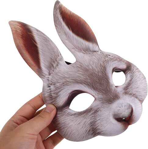 GANAZONO Bunny Mask Animal Half Face Rabbit Ear Mask for Easter Halloween Carnival Party Mardi Gras Masquerade White in Kuwait