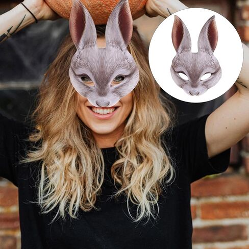 GANAZONO Bunny Mask Animal Half Face Rabbit Ear Mask for Easter Halloween Carnival Party Mardi Gras Masquerade White in Kuwait