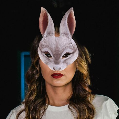 GANAZONO Bunny Mask Animal Half Face Rabbit Ear Mask for Easter Halloween Carnival Party Mardi Gras Masquerade White in Kuwait