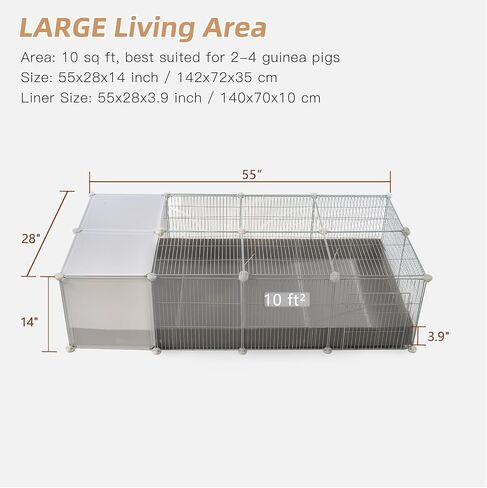 Guinea Pig Rabbit Cages with Lid & Liner 10ft CNC Small Animal Playpen Indoor Bunny Cage Large Critter Loft Habitat Hedgehog Pet Hutch 55x28x14inch in Saudi Arabia