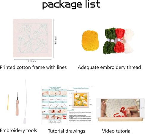 LB Orange Floral Punch Needle Kit Frame, Punch Needle Kits Adults Beginner Hand Embroidery Starter Kit with Flower Pattern and Instructions Punch Needle Embroidery Kit Include Embroidery Hoop Threads in Saudi Arabia