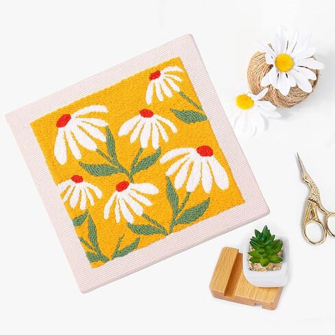LB Orange Floral Punch Needle Kit Frame, Punch Needle Kits Adults Beginner Hand Embroidery Starter Kit with Flower Pattern and Instructions Punch Needle Embroidery Kit Include Embroidery Hoop Threads in Saudi Arabia