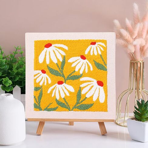 LB Orange Floral Punch Needle Kit Frame, Punch Needle Kits Adults Beginner Hand Embroidery Starter Kit with Flower Pattern and Instructions Punch Needle Embroidery Kit Include Embroidery Hoop Threads in Saudi Arabia
