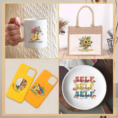 Vintage Mental Health UV DTF Cup Wraps - 20 Sheet Vintage Flower UV DTF Transfer Stickers, Retro UVDTF Cup Wraps for Glass, Waterproof Transfer Sticker in Saudi Arabia