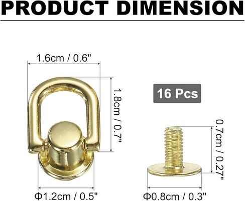 uxcell Metal Ball Studs Rivets D Ring, 16 Pcs Ball Post Head Buttons Studs Rivets with Screw for Purse Chain Connector DIY Art Leather Crafts (Dark Gold) in Kuwait