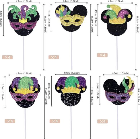 24 PCS Masquerade Masks Cupcake Toppers with Glitter Minnie Mouse Inspired Masquerade Mardi Gras Cupake Picks for Mardi Gras Theme Baby Shower Birthday Party Cake Decorations Supplies in Kuwait
