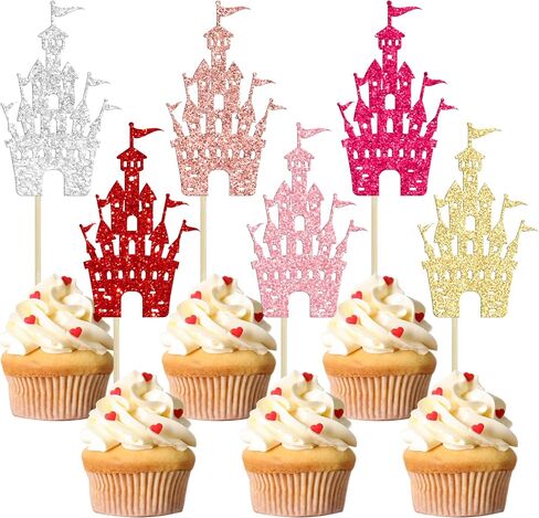 Gyufise 24Pcs Castle Cupcake Topper Princess Cupcake Toppers Birthday Party Decorations Queen Castle Cupcake Picks for Princess Birthday Baby Shower Party Cake Decorations Supplies Gold in Saudi Arabia