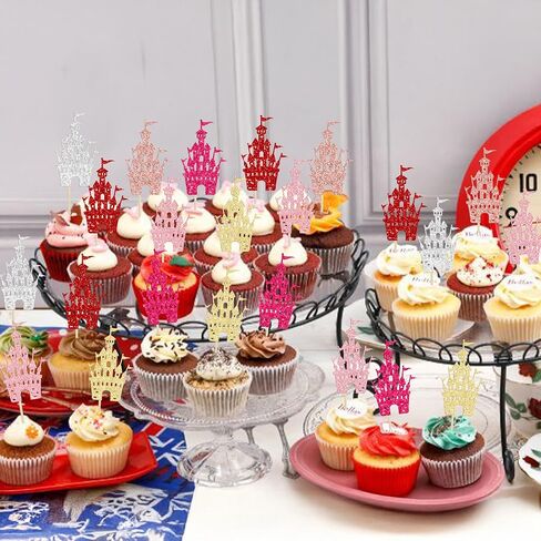 Gyufise 24Pcs Castle Cupcake Topper Princess Cupcake Toppers Birthday Party Decorations Queen Castle Cupcake Picks for Princess Birthday Baby Shower Party Cake Decorations Supplies Gold in Saudi Arabia