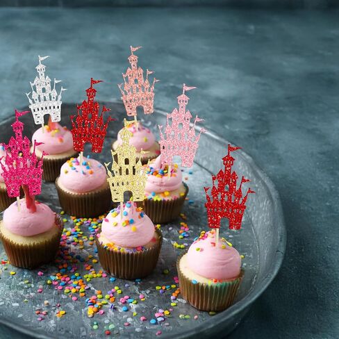 Gyufise 24Pcs Castle Cupcake Topper Princess Cupcake Toppers Birthday Party Decorations Queen Castle Cupcake Picks for Princess Birthday Baby Shower Party Cake Decorations Supplies Gold in Saudi Arabia