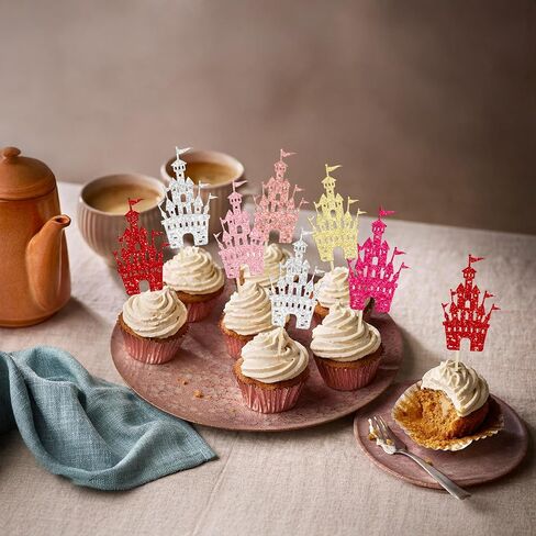 Gyufise 24Pcs Castle Cupcake Topper Princess Cupcake Toppers Birthday Party Decorations Queen Castle Cupcake Picks for Princess Birthday Baby Shower Party Cake Decorations Supplies Gold in Saudi Arabia