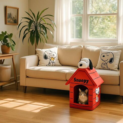 Kashima® x Peanuts Snoopy Pet House – Red Covered Cat & Dog Bed with Removable Cushion, Cozy Cave for Small Pets, Includes Snoopy Plush Toy in Saudi Arabia