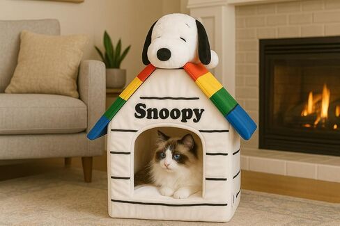 Kashima® x Peanuts Snoopy Pet House – Red Covered Cat & Dog Bed with Removable Cushion, Cozy Cave for Small Pets, Includes Snoopy Plush Toy in Saudi Arabia