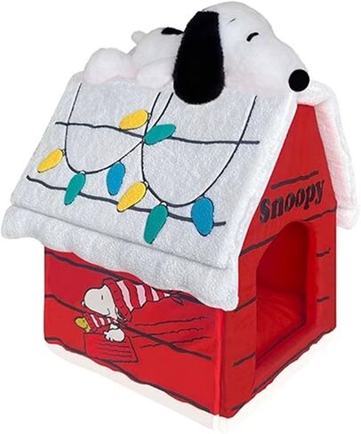 Kashima® x Peanuts Snoopy Pet House – Red Covered Cat & Dog Bed with Removable Cushion, Cozy Cave for Small Pets, Includes Snoopy Plush Toy in Saudi Arabia