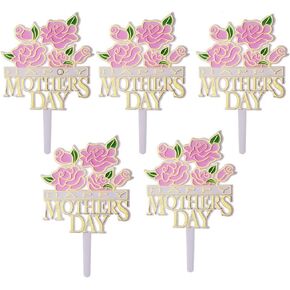 Binaryabc Happy Mother's Cake Topper ، Decorative Decorative ، 5pcs (Pink)