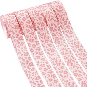 Pandahall 5 Rolls Leopard Print Grosgrain Ribbon 1 inch wide Animal Cheetah Print Craft Ribbon لعصابات الرأس أقواس الشعر غلاف الخياطة (الوردي الفاتح ، 5 ياردات/لفة)