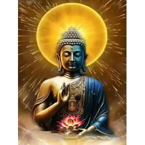 مجموعات الطلاء من Goldyyyfrog Diamond للبالغين ، 5D DIY Lotus Golden Buddha Diamond Art Kits المبتدئين الكامل تدريبات Rhinestone التطريز Cross Gem Gem Art for Home Decor Gift 12x16 Inch