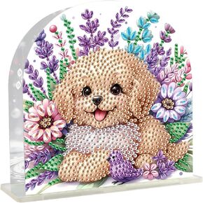 DCIDBEI Diamond Painting Napkin Holder for Table Farmhouse 15x15cm Dog and Flowers Diamond Art Kits for Adults Napkins Holder Napkin Holders for Kitchen Napkin Dispenser for Countertop Dining Room