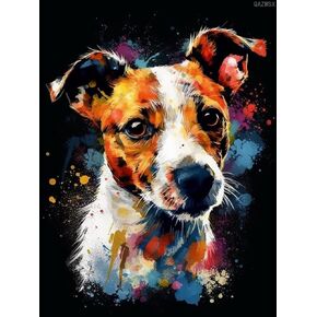 QAZWSX Diamond Art Painting Dog Jack Russell Terrier, Puppy Animal Kit for Adults Diamond Art Painting by Number Kits Gem Art Wall Home Decor 12x16 inch