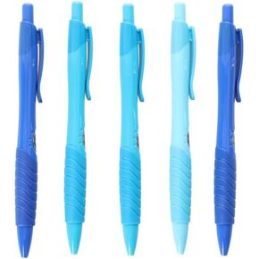 Retractable Ballpoint Pens - Black and Blue Ink, 1.0 mm Tip, Assorted Barrel Colors, Pack of 5" (Blue)