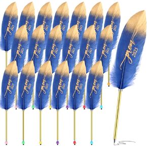 24 PCS PROM 2025 Party Favors Feather Graduation Pens Bulk Feather Ploint Pen Prom Higds Vintage Quill Pen Grad Supplies for Class of 2025 School Student Girl and Boy (Black)