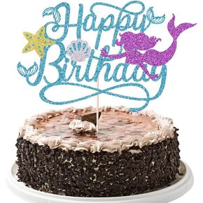 Glitter Mermaid Happy Birthday Cake Topper - Mermaid Under the Sea the Seaft Cake Topper ، و Down Baby Sender Canner Party ، و Boys and Girls Birthday Party Supplies