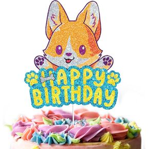 Corgi Cake Topper Cute Corgi Happy Birthday Glitter Party Decoration pet Theme Cake Topper Decoration Supplies